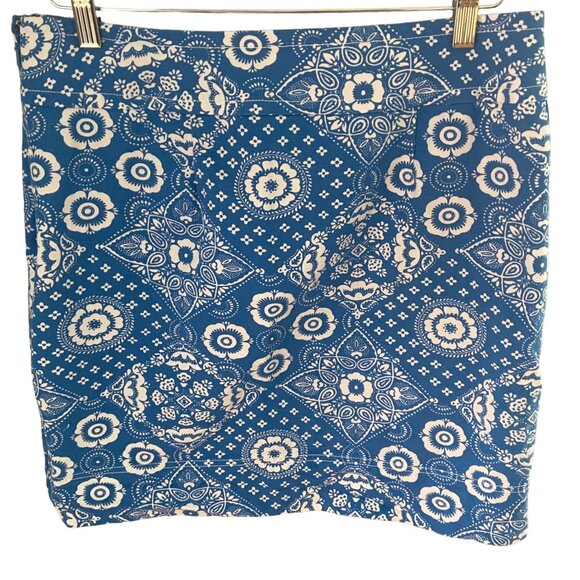 Talbots Women's Blue Diamond Bandana Floral Print Lined Skirt Sz 8 Side Zip NWOT - Picture 2 of 7